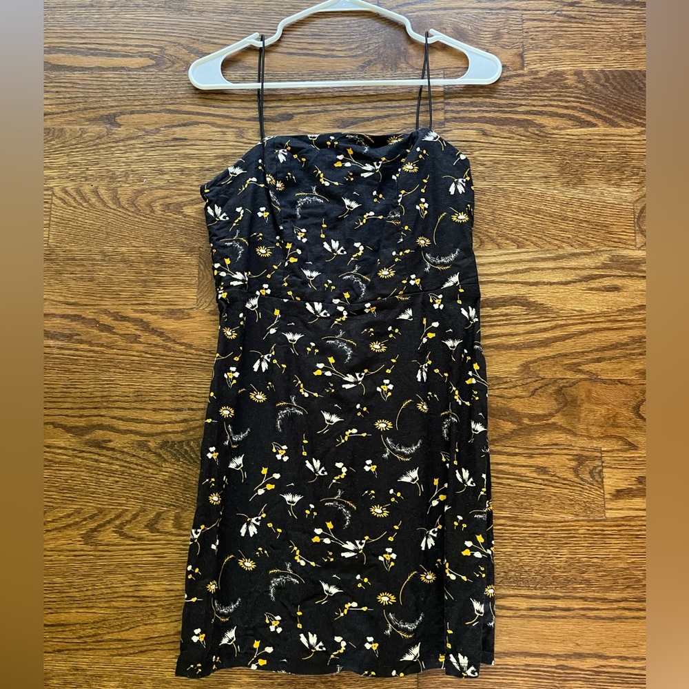 Urban Outfitters Black Floral Linen Mini Dress